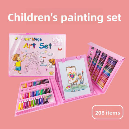 Kids 208pc Art Set with Built-in Trifold Easel Pink