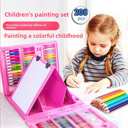 Kids 208pc Art Set with Built-in Trifold Easel Pink